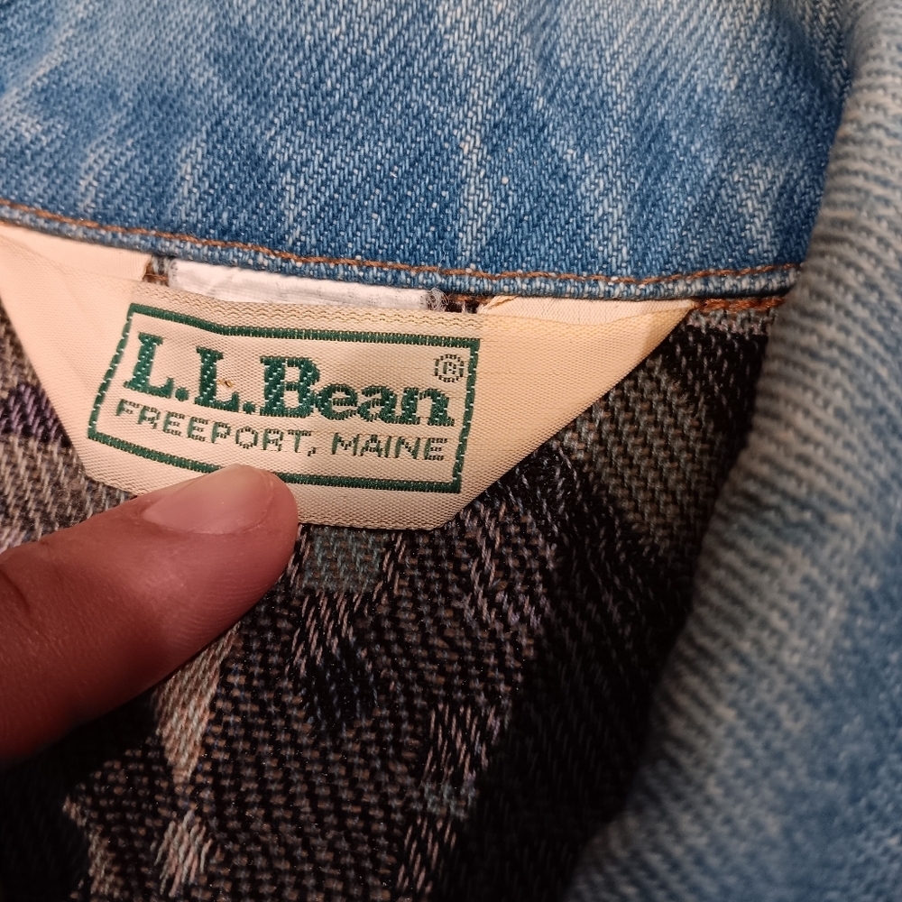 Vintage 1990s LL Bean Floral Geometric Pattern Denim Jacket Unisex Sx S - Picture 5 of 6